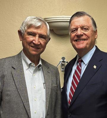 Congressman Tom Cole (right) visited Frederick on Tuesday and while he was in town, he visited the Frederick Rotary Club. Cole is pictured with Rotarian Loyd Benson. Courtesy photo